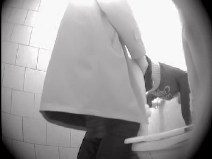 Spy cam shooting man drilling girl from behind in restroom