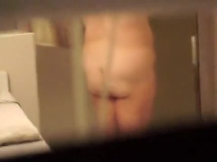 Fat belly and cellulites ass of granny voyeured thru window