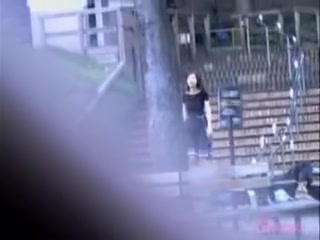 Slam Asian babe gets a skirt sharking in a public place.