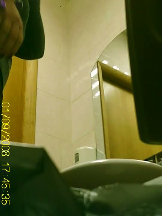 Pissing voyeur brunette milf in a public toilet