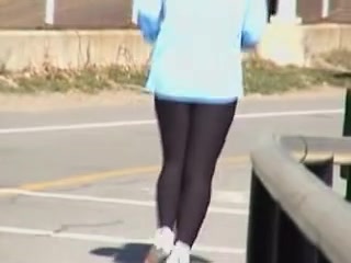 Sexy candid camera recording nice running legs in the street 01x