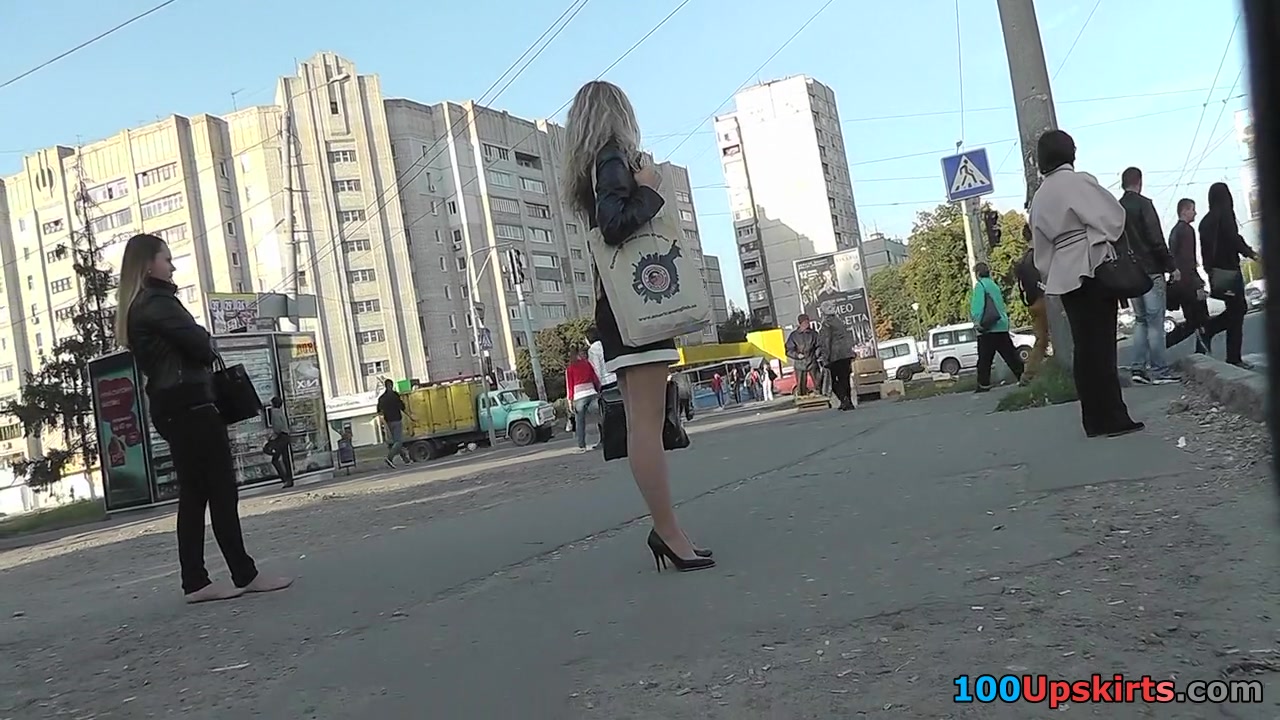 Hot upskirt porn with auburn-haired gal in public