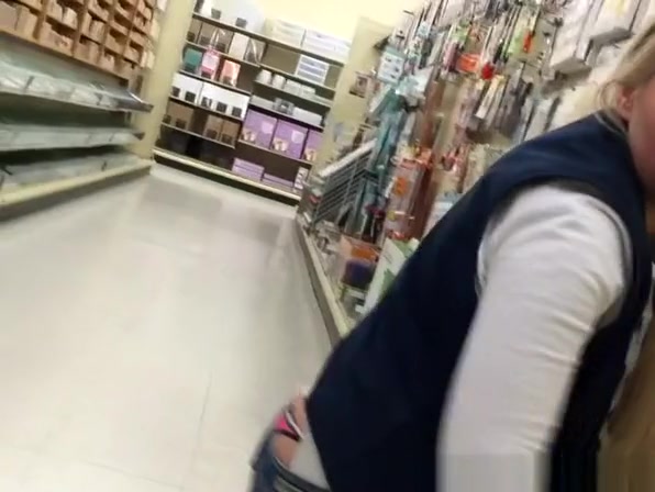 Pink thong exposed in the supermarket