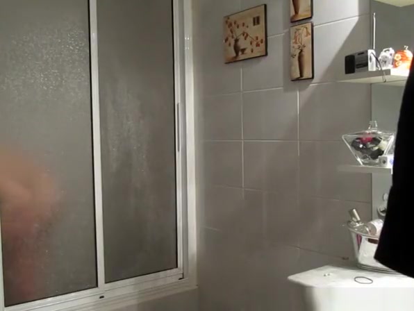 Chubby busty wife in bathroom drying