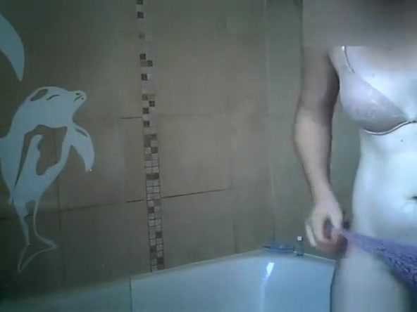 Hairy wife with small boobs spied showering