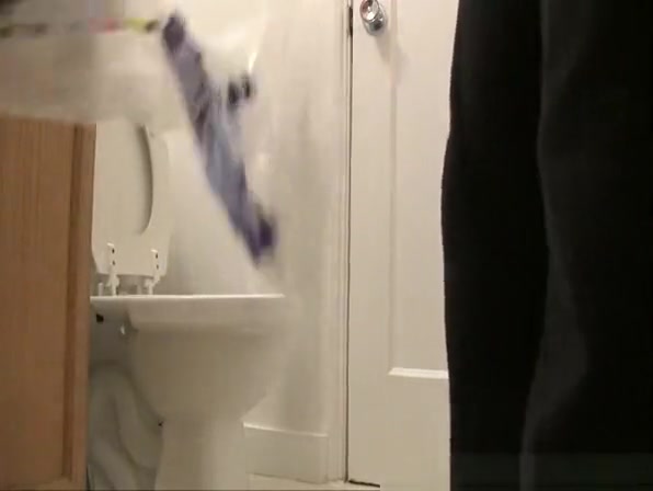 Woman caught peeing and unclogging the toilet