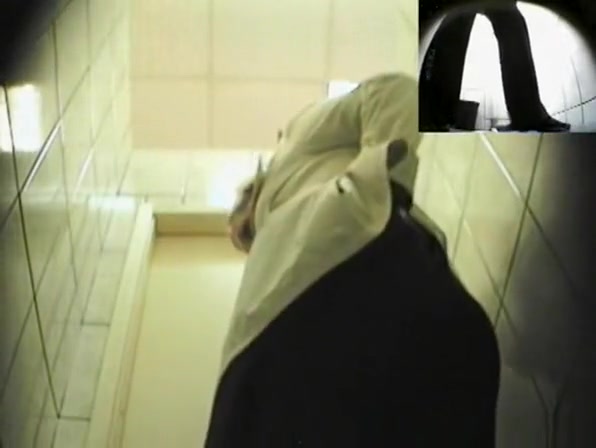 Short hair blonde woman spied peeing