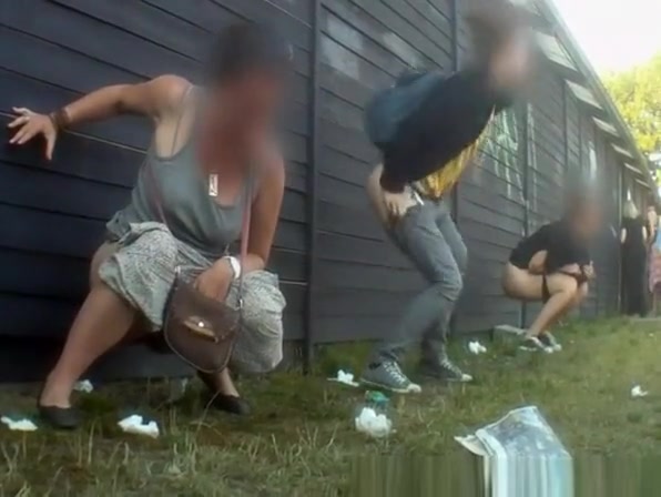 Group of women secretly taped peeing outdoors