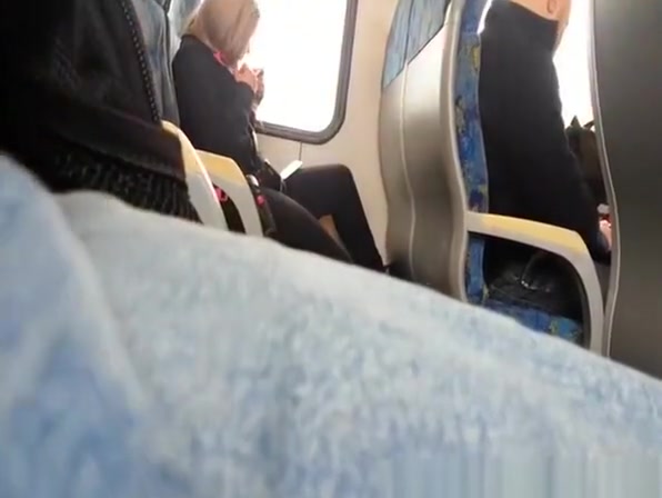 Guy in public transportation plays with his dick
