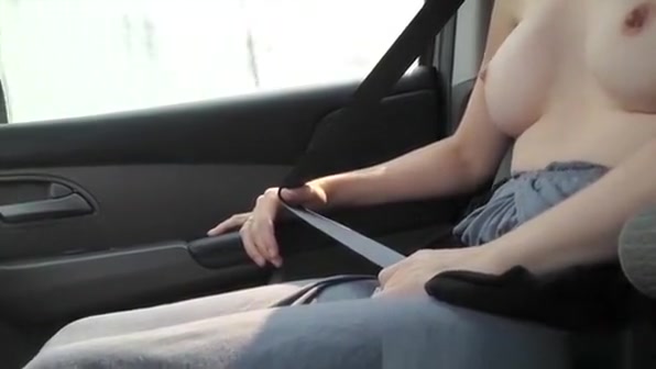 Exhibitionist girlfriend topless in car