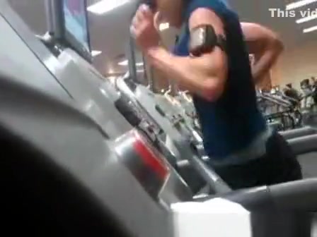 Busty teen running at gym