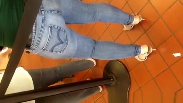Tight jeans pants woman waiting