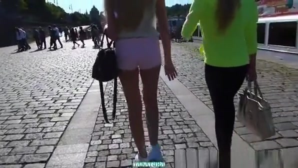 Blonde girl in pink shorts