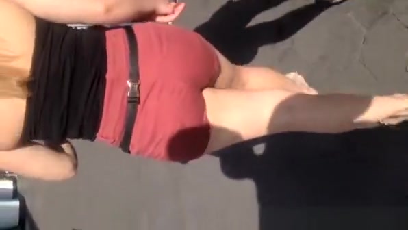 Tight dark red shorts ass