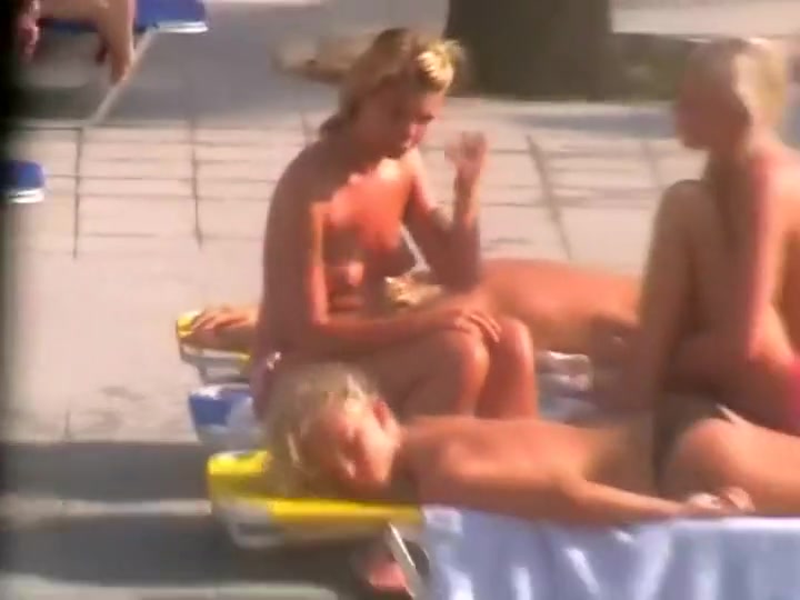 Viking babes enjoy the pool in topless