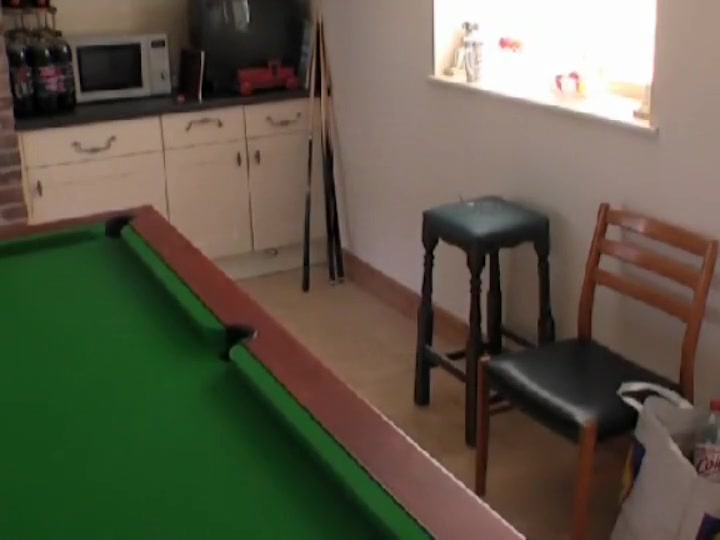 Wife spied as she uses the billiard cue