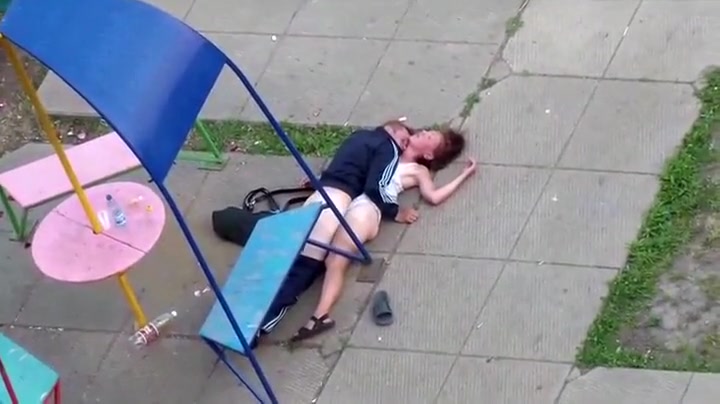 Drunk couple fuck on the playground