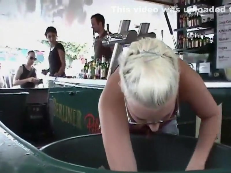 Busty waitress has to dig for cold drinks
