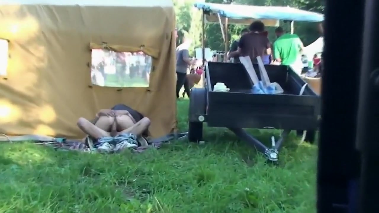 Good looking fangirl gets rammed behind a tent at the open air party