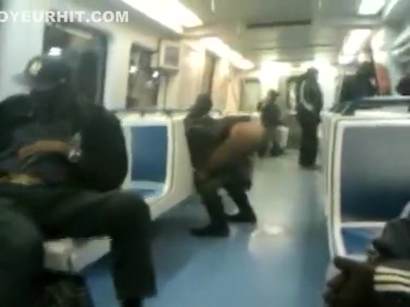 Black bag woman takes a piss on the subway