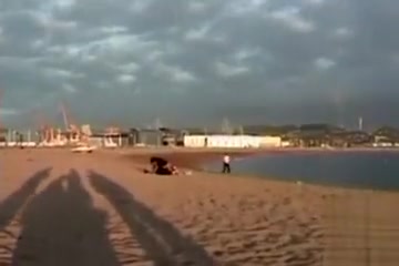 Rubbing the pussy on boyfriend's cock on the public beach