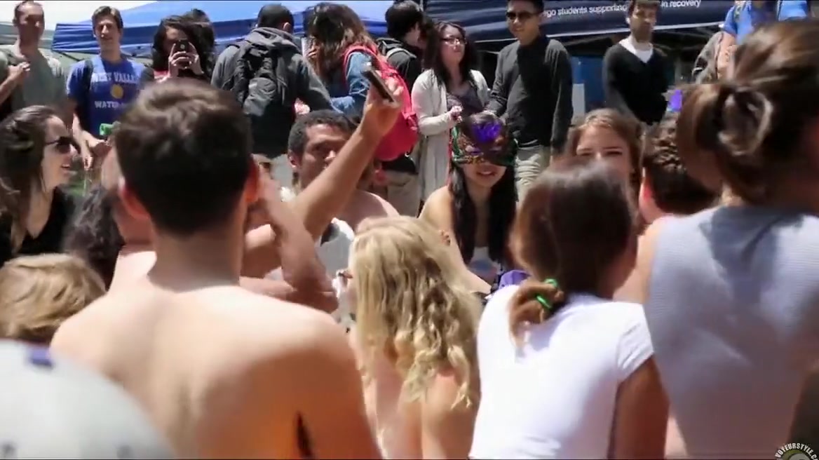 Topless students giving naked interviews