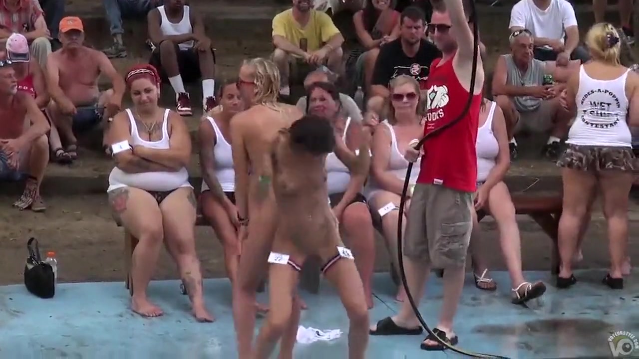Wet tee shirt and stripping contest with hot chicks