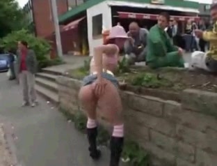 Doxy Stripped and Stroking at Public Bustop OMFG!