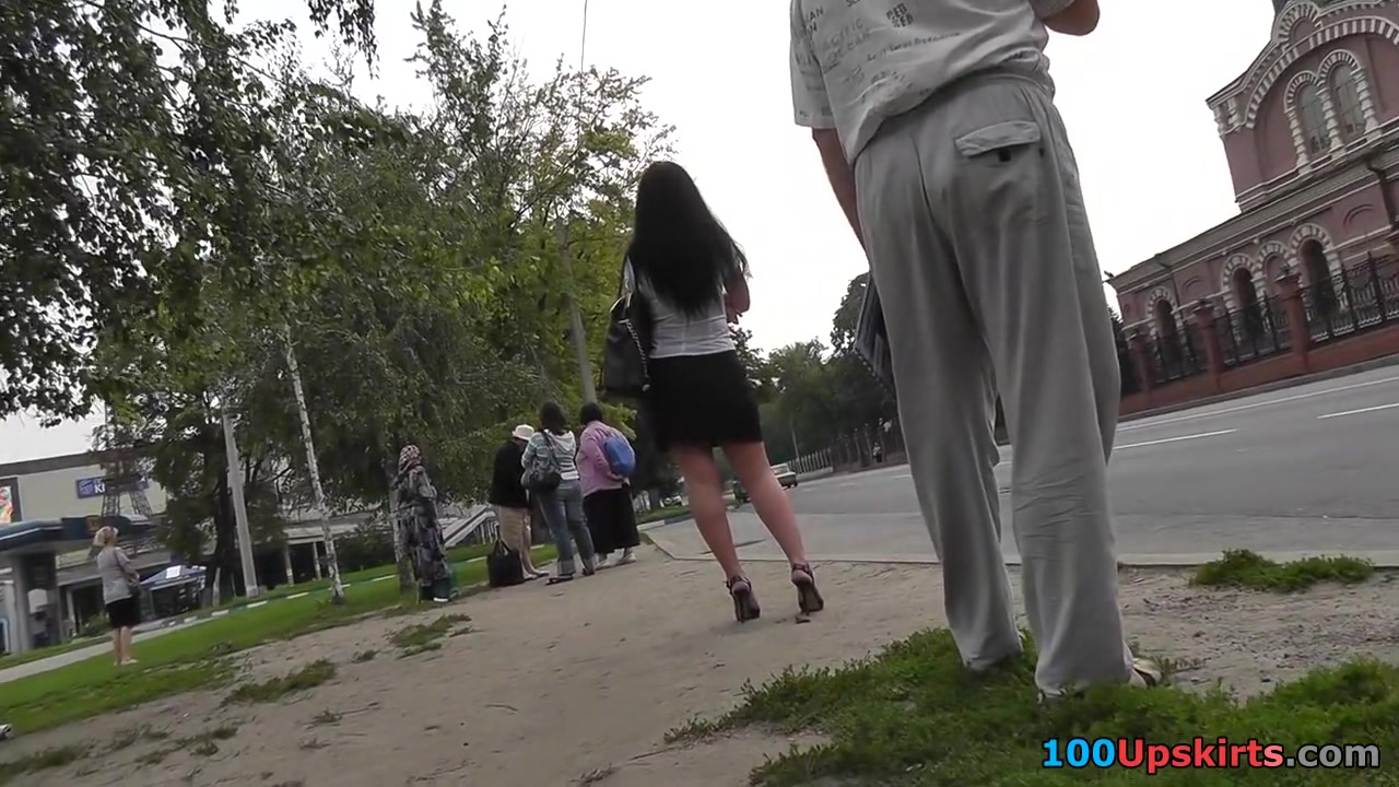 Trying to let off brunette hair upskirt on a stop