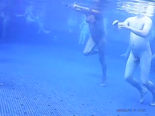 Voyeur cam vid of a bunch of naked people in pool