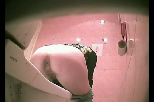 Babe uncovered ass with hairy slit on toilet voyeur cam