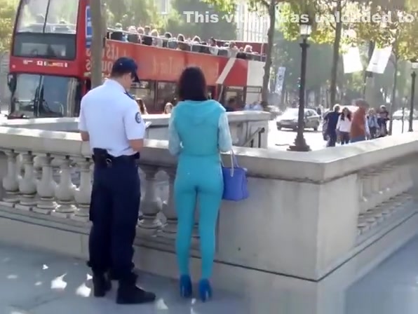 Chick with great butt in tight blue pants